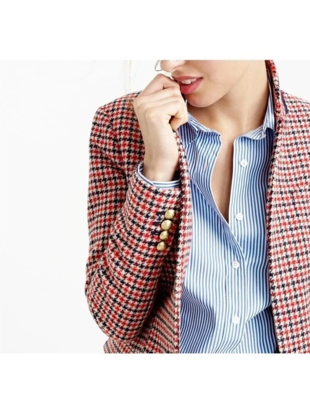J.Crew Schoolboy Wool Blazer Red Houndstooth Pattern and Gold buttons